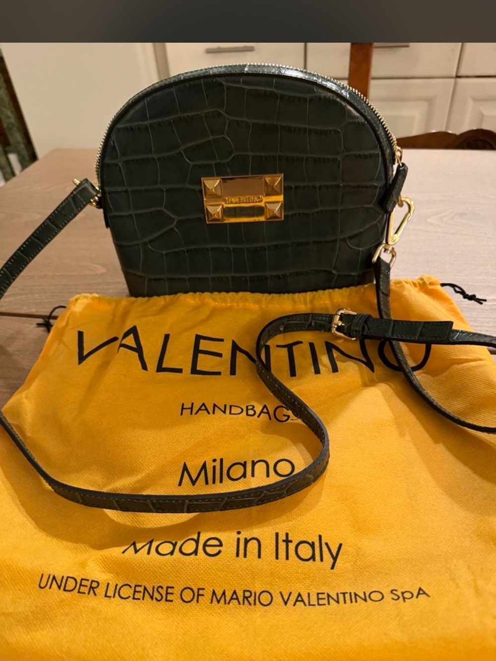 Valentino by Mario Valentino Croc-Embossed Dark Green Camera Bag #luxury #design